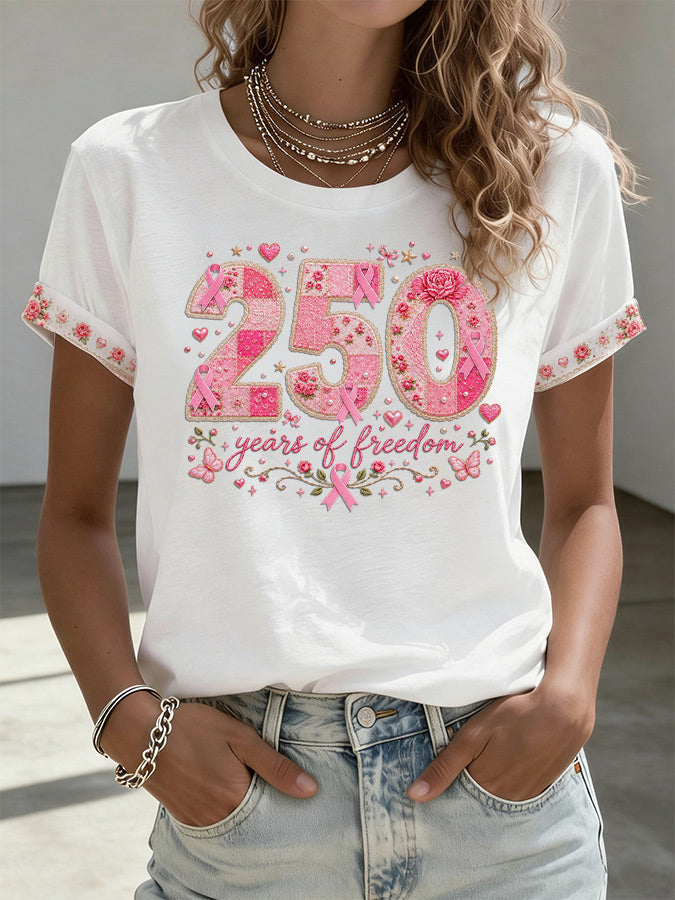Women'S Breast Cancer Awareness Printed Casual T-Shirt
