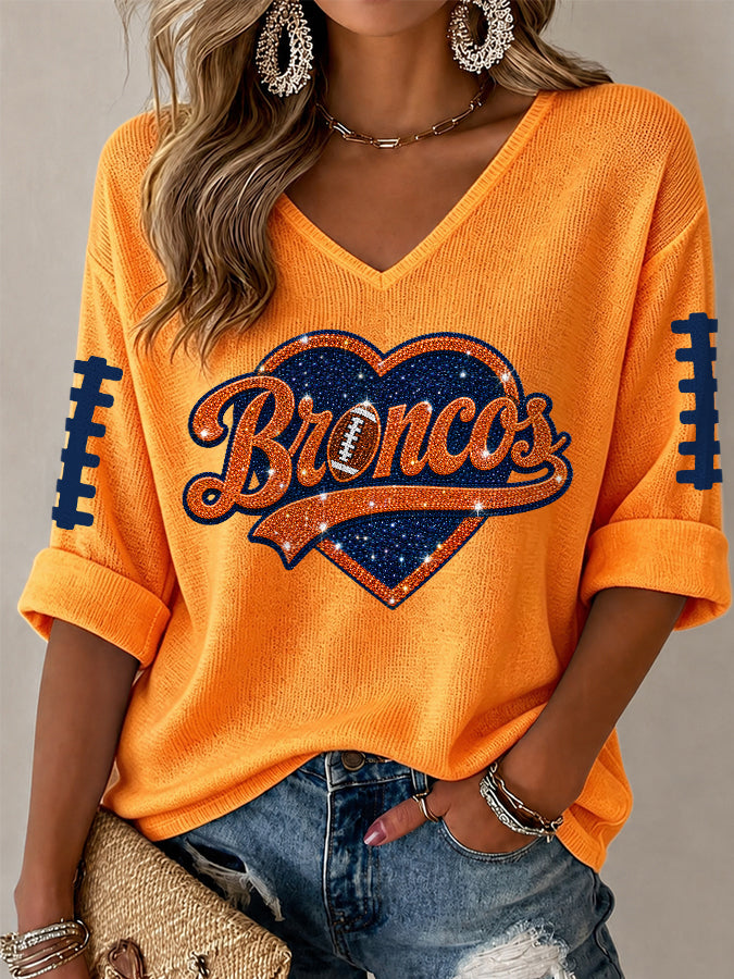Women'S Rugby Patterned Waffle V-Neck Top