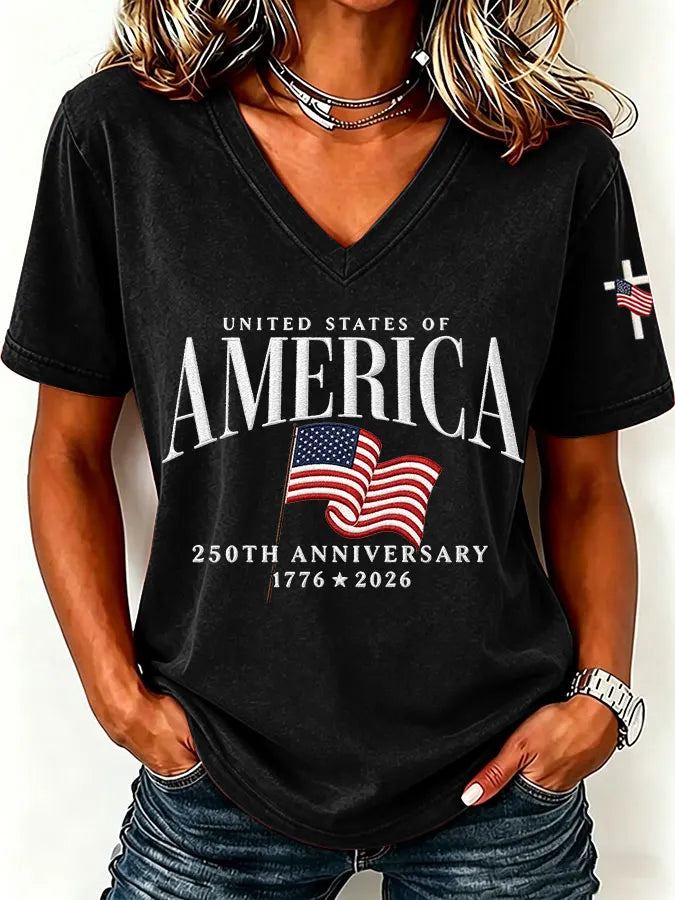 Women'S America Flag Print Printed T-Shirt