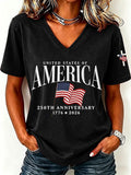 Women'S America Flag Print Printed T-Shirt