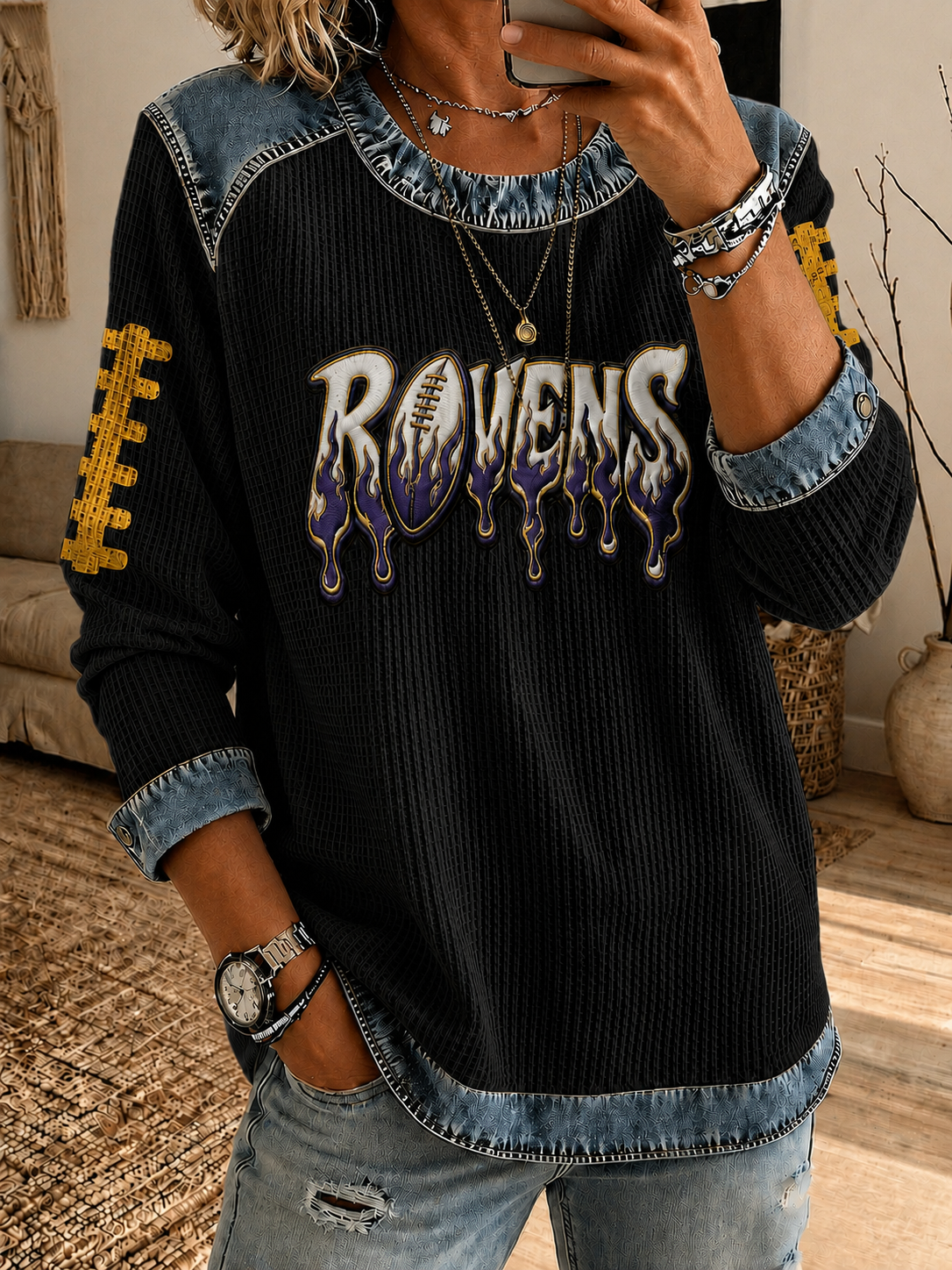 Women'S Football Printed Campus Football Hoodie