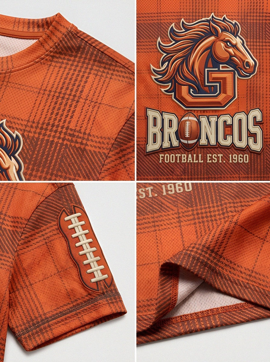 Men's Denver Broncos Football Plaid Pattern Printed T-shirt