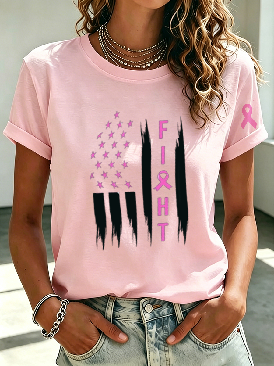 Women'S Breast Cancer US Flag T-Shirt