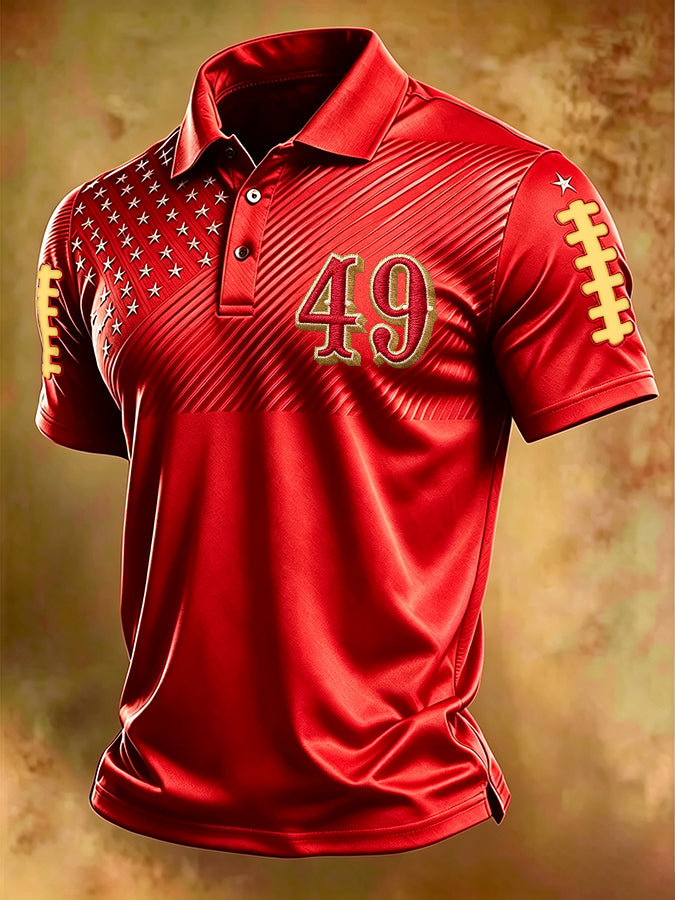 Men'S Football Print Polo T-Shirt