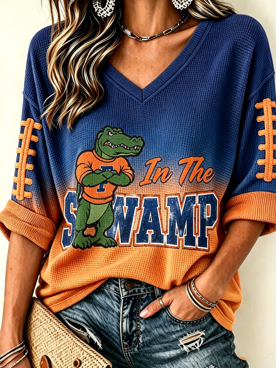 Women'S Football Print Waffle  Top