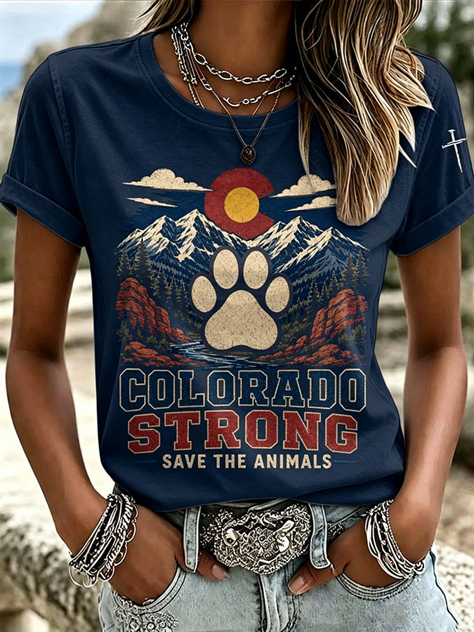 Women's Retro Save The Animals Print T-shirt