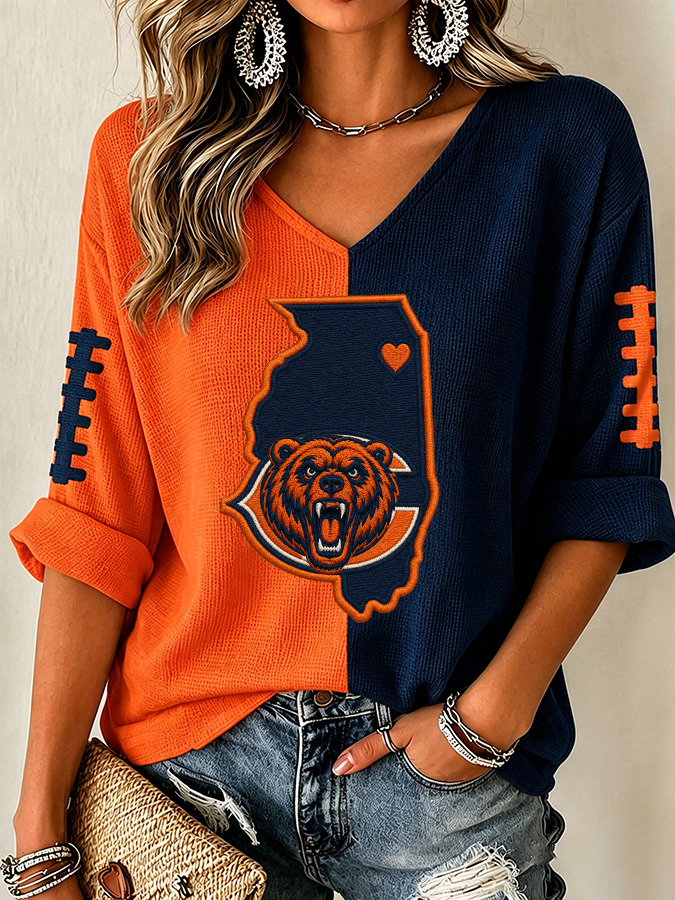 Women'S Rugby Printed Waffle Long Sleeve T-Shirt