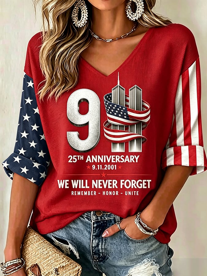 Women's  Retro  9.11 Never Forget Print T-shirt
