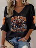 Women'S Rugby Printed Waffle Long Sleeve T-Shirt