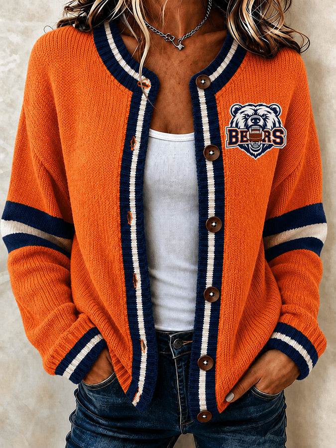 Women's football printed knitted cardigan