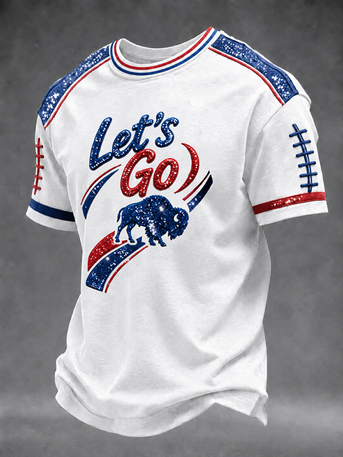 Men's football printed short sleeved T-shirt