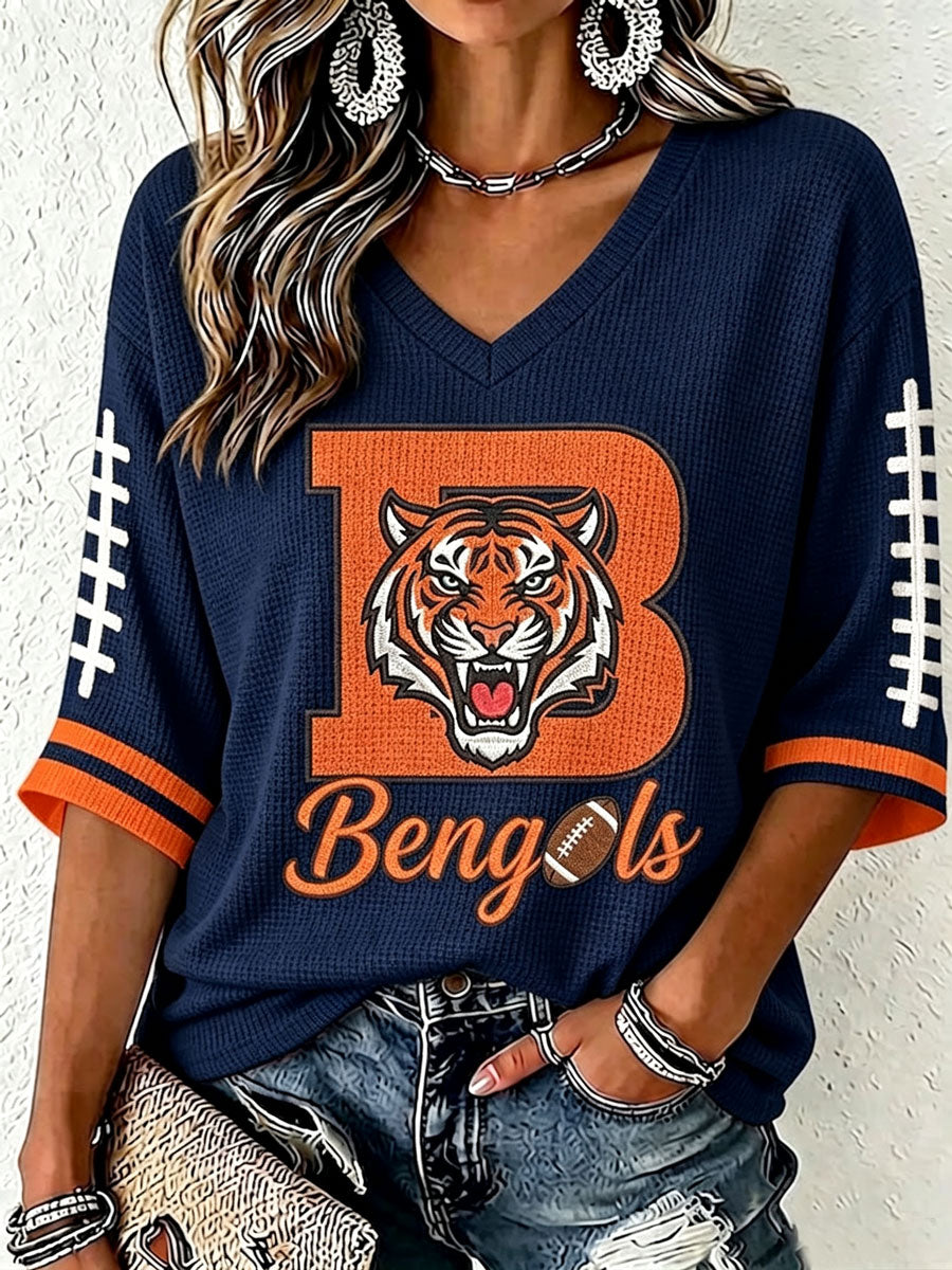 Women'S Football Print Waffle Top