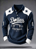Men's American football waffle long sleeved polo shirt