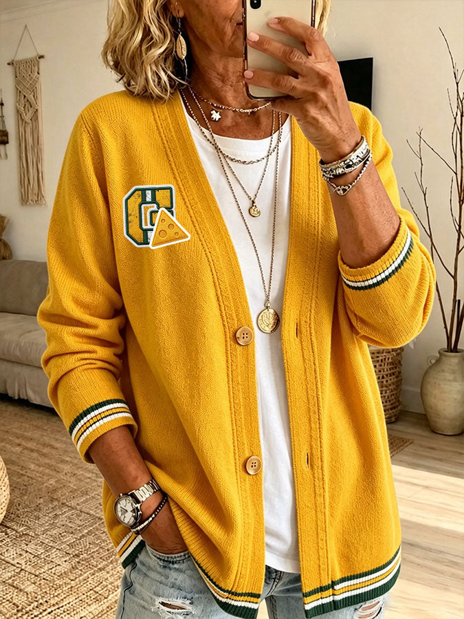 Women'S Football Print Cardigan