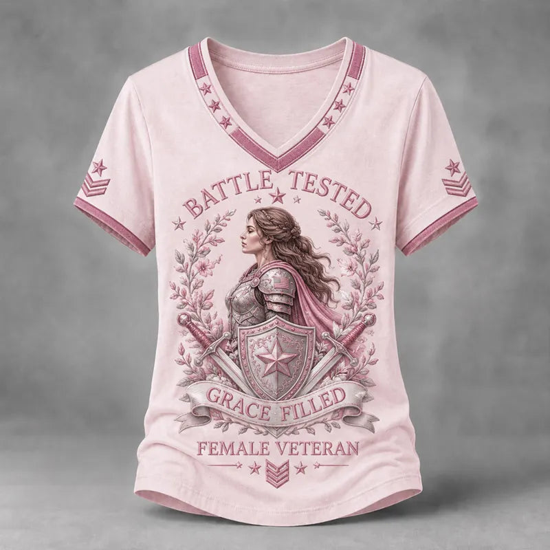 Women's Veteran Warrior Floral Art Print T-Shirt