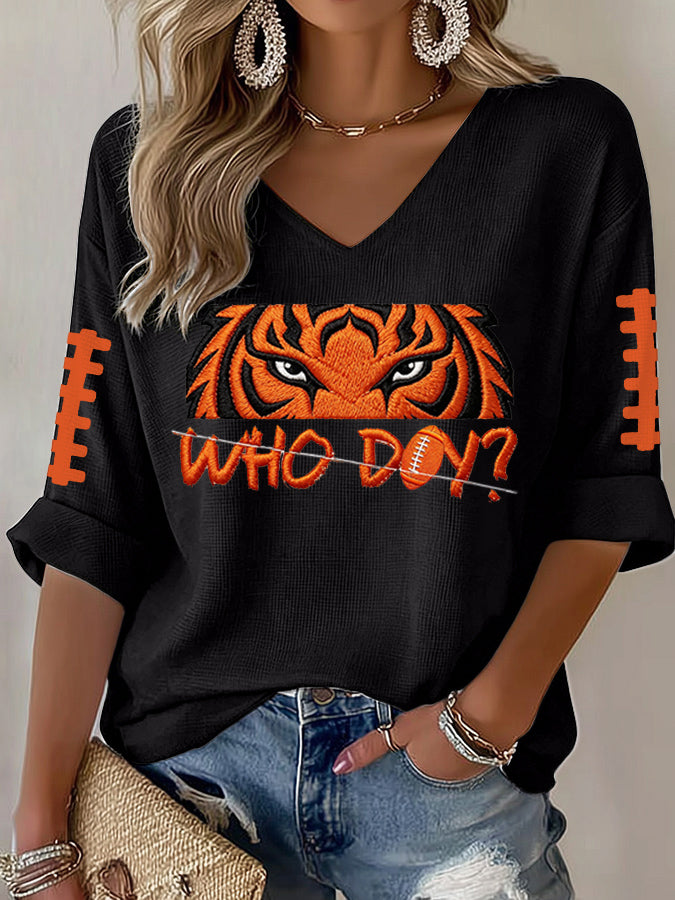 Women'S Football Print Waffle Top