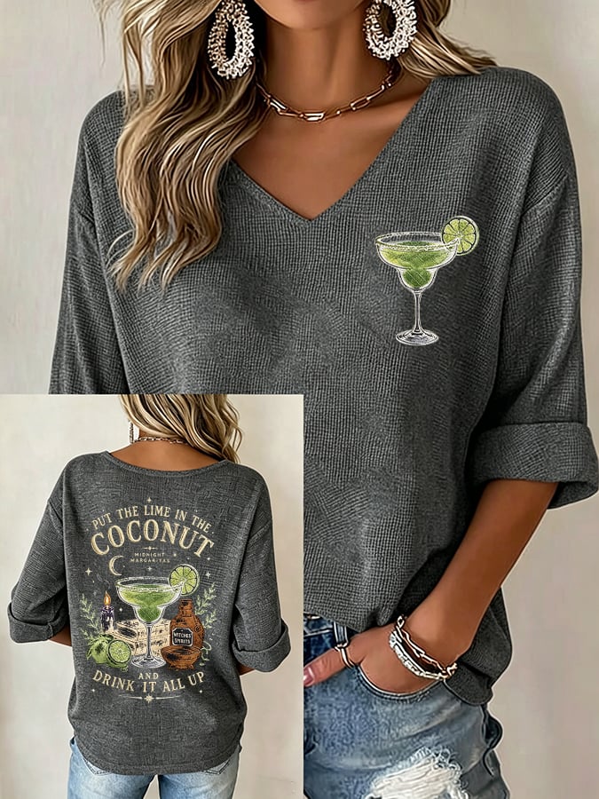 Women's Midnight Margaritas Print V Neck Top