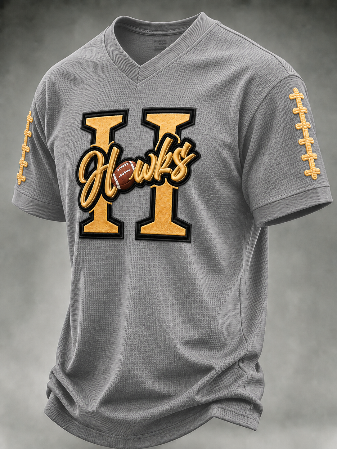 Men'S College Football Fan Splicing Waffle V-Neck T-Shirt
