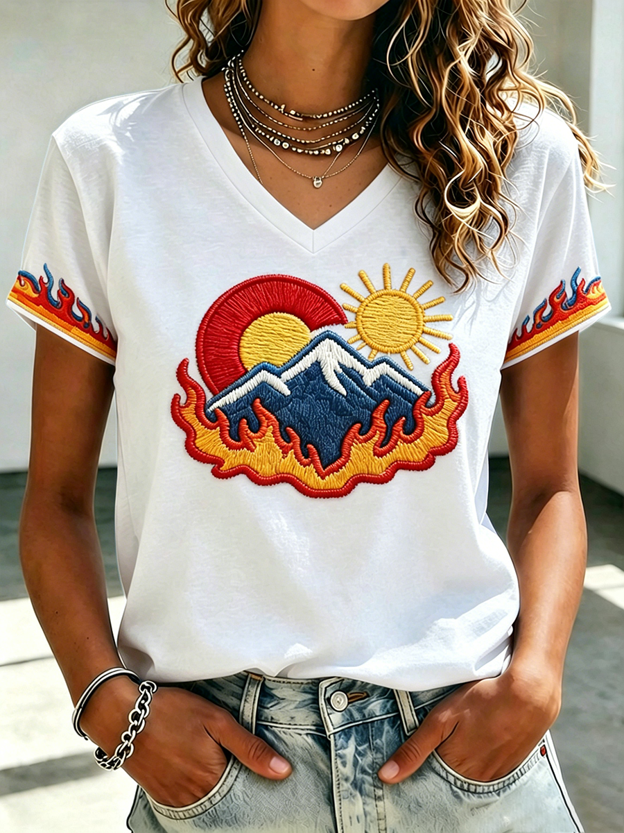 Wilderness Eagle Cross Faith Through The Fire V-neck Short Sleeve Retro T-shirt