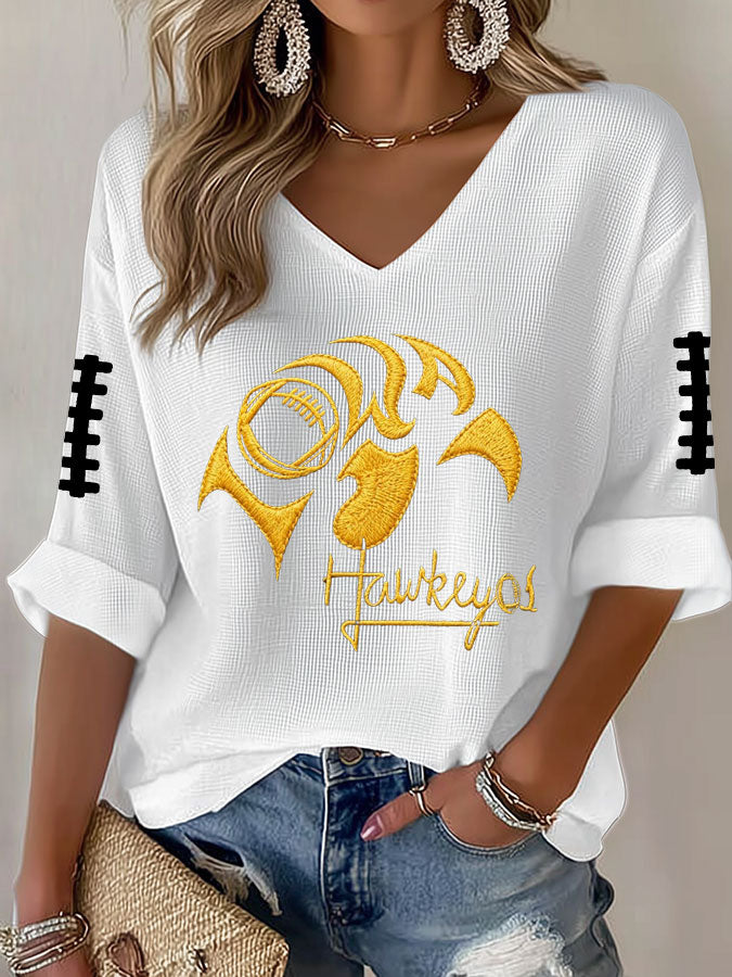 Women'S Football Print Waffle Top