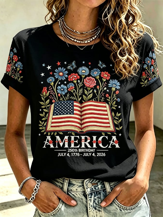 Women's Casual American 250th Anniversary Printed Short-Sleeve T-Shirt