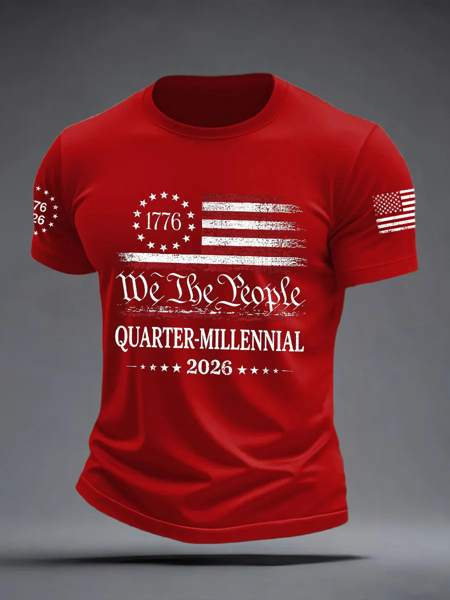Men'S Casual American 1776-2026 Anniversary Celebration Commemorative Printed Short Sleeved T-Shirt
