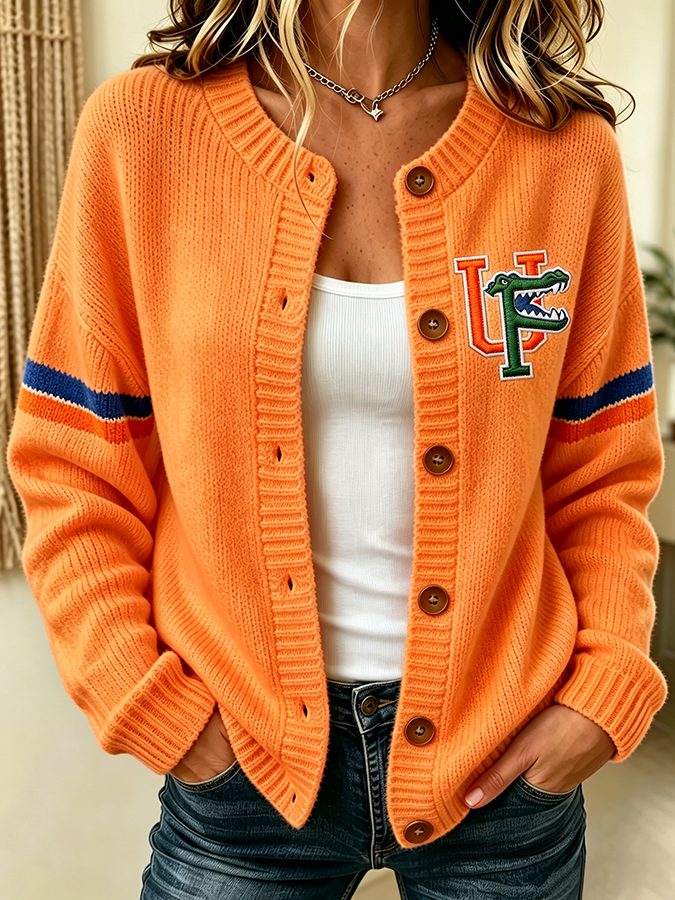 Women'S Casual Football Plant Knitted Cardigan Top