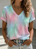 Women's Breast Cancer Awareness Vertical Tie-Dye Printed V-Neck T-Shirt