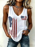 Women's Vintage American Flag Print Casual V-Neck Vest