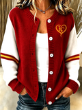 Women'S Casual Football Print Knitted Cardigan Top