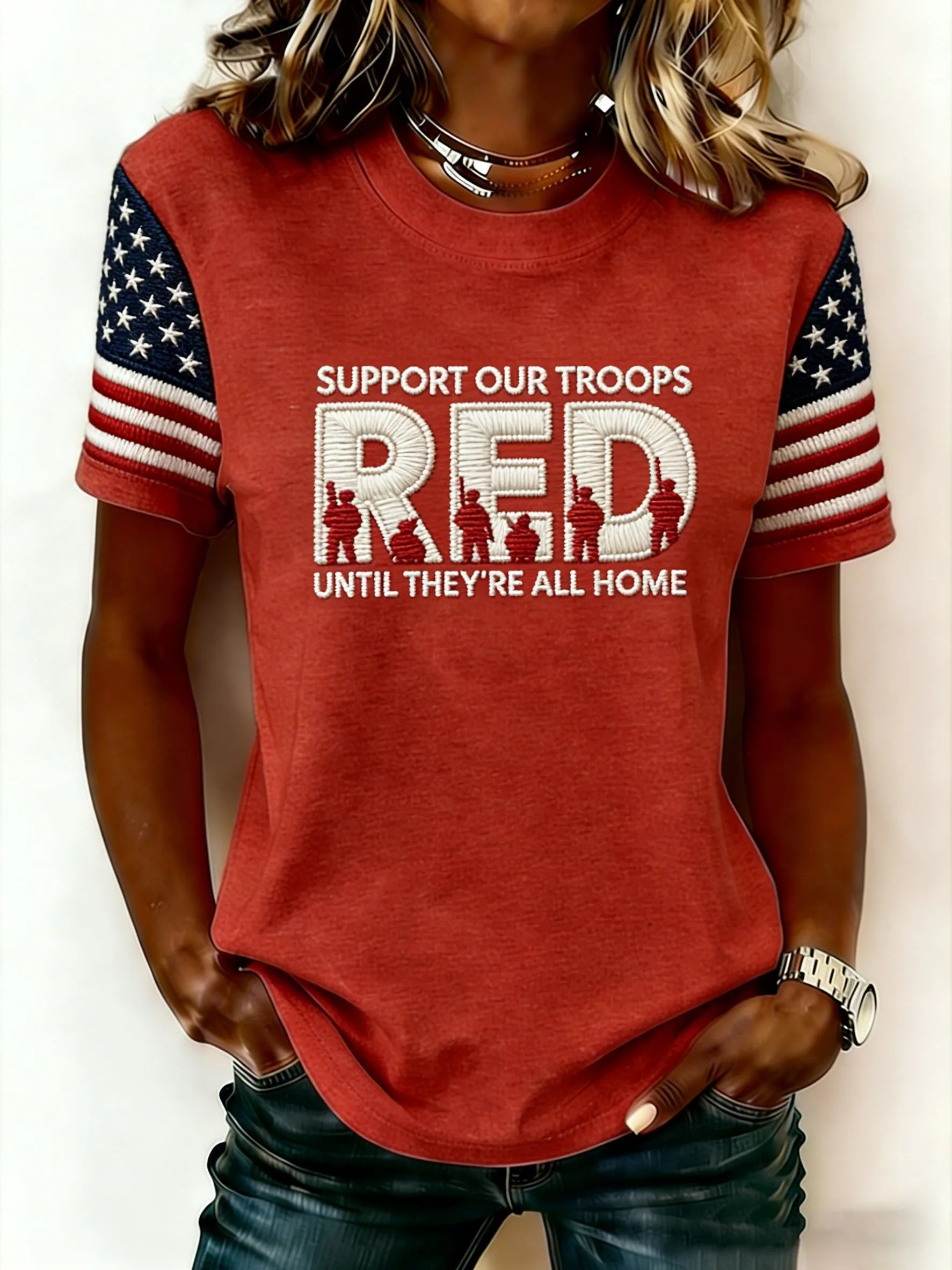 Women's Casual Red Friday Print Short-Sleeve T-Shirt