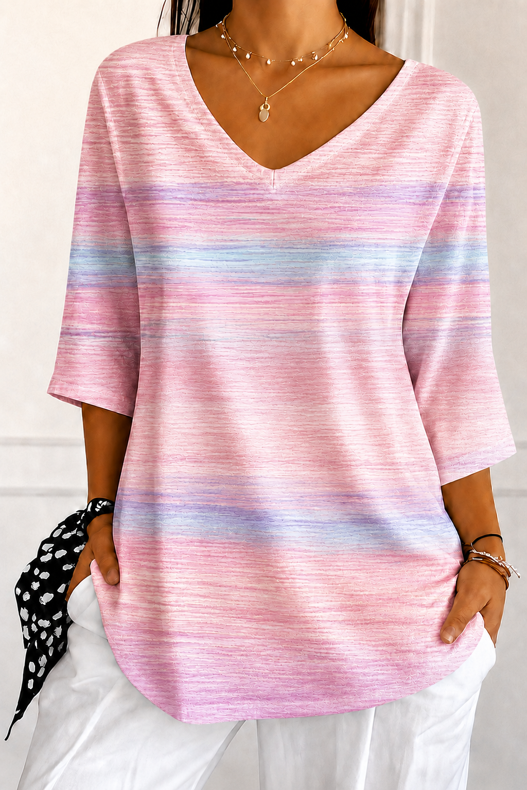 Female Breast Cancer Awareness Publicity Print V-Neck Top