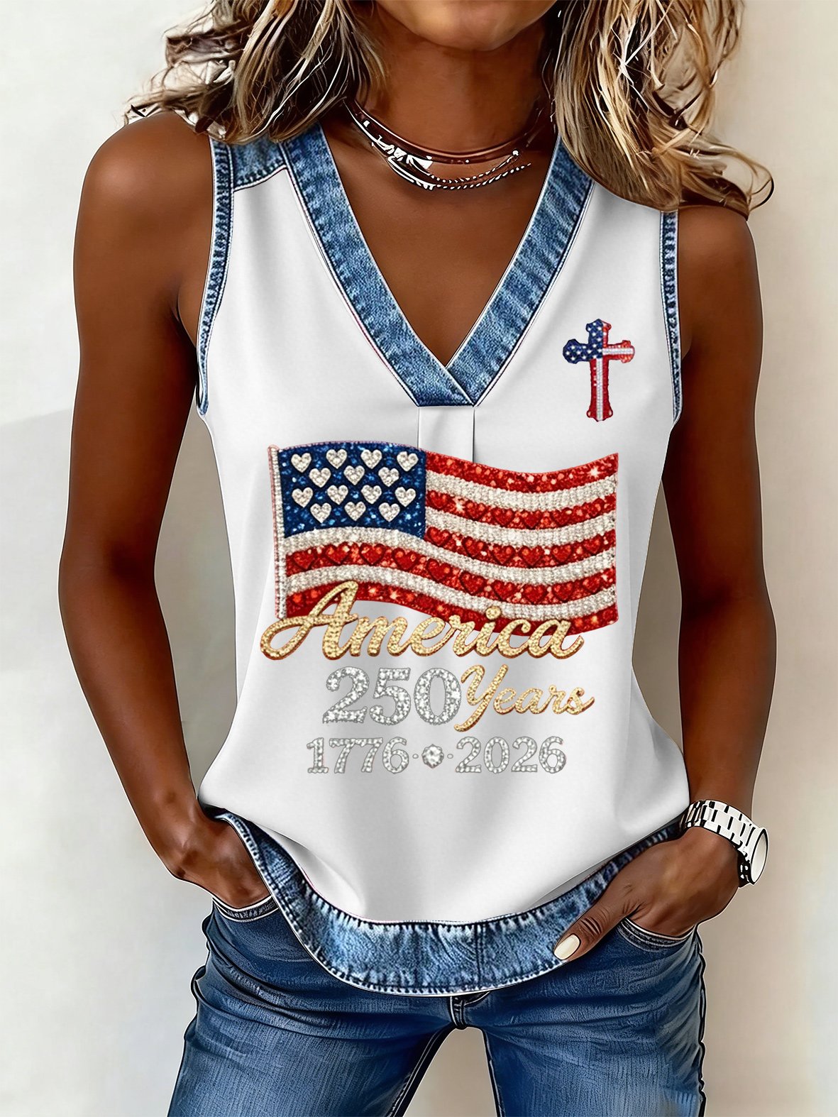 Women's 250th Anniversary Print V Neck Tank Top
