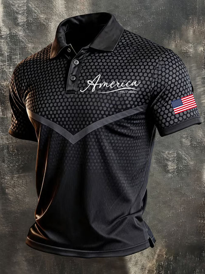 Men's America 250th Anniversary Print Casual Polo Shirt