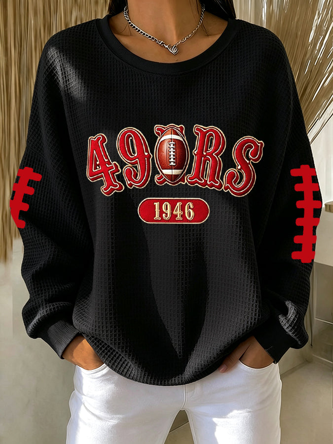 Women'S Football Printed Casual Waffle Sports Shirt