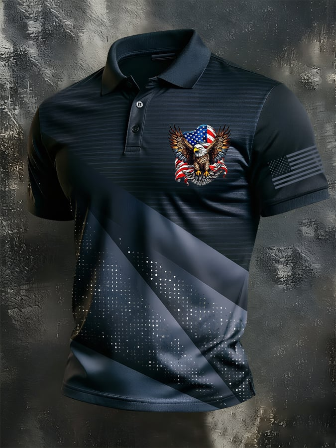Men'S American Flag Print Casual Polo Shirt