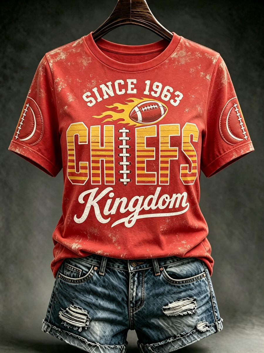 Women's Football Fan Printed Round Neck T-Shirt