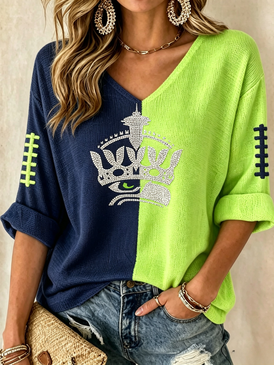Women's Football Print Waffle Top