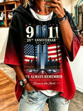Women's 9/11 Memorial Casual Hoodie with Faux-Denim Print
