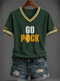 Women's Football Printed V-neck T-shirt