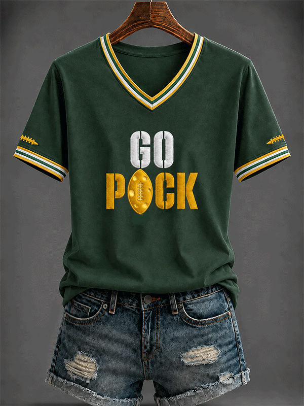 Women's Football Printed V-neck T-shirt