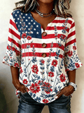 Women's American 250th Anniversary Cotton Linen Print Blouse