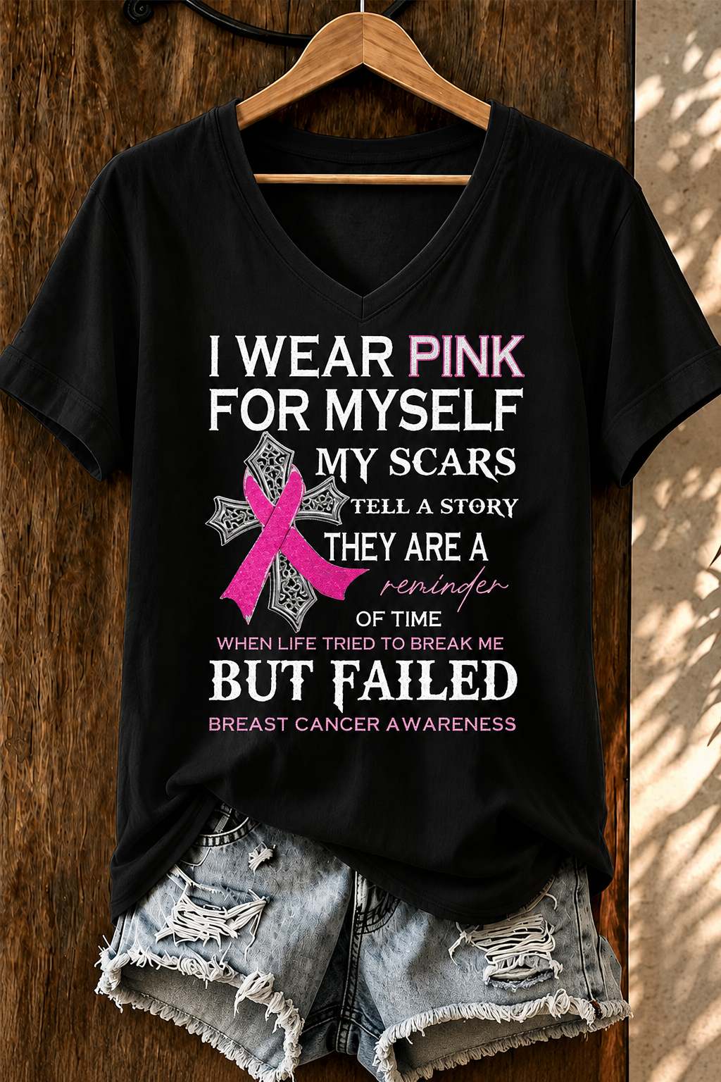 Women'S Belief And Breast Cancer Awareness Support V-Neck T-Shirt