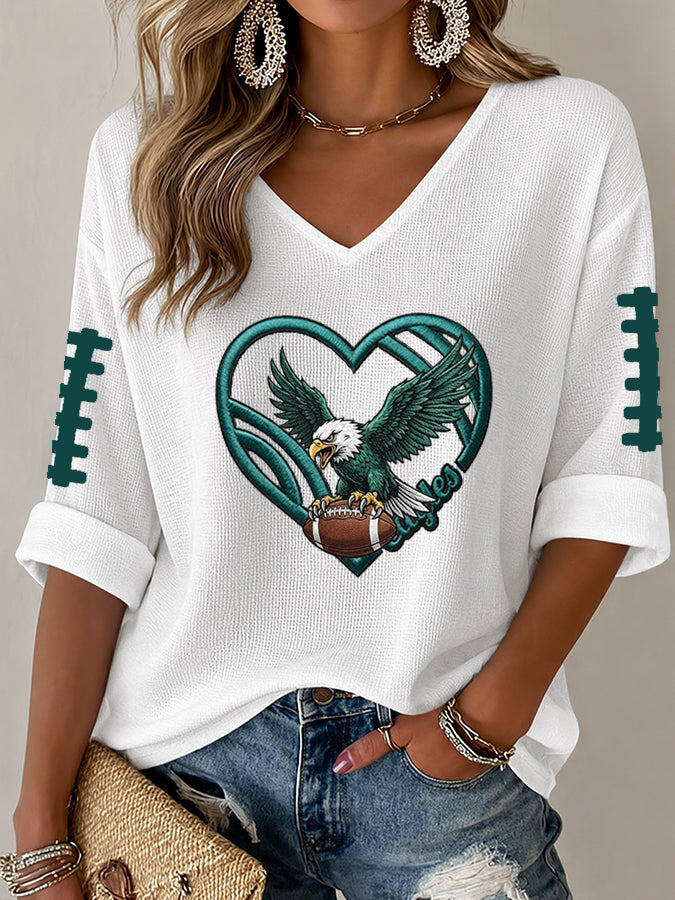 Women'S Football  Print Waffle  Top