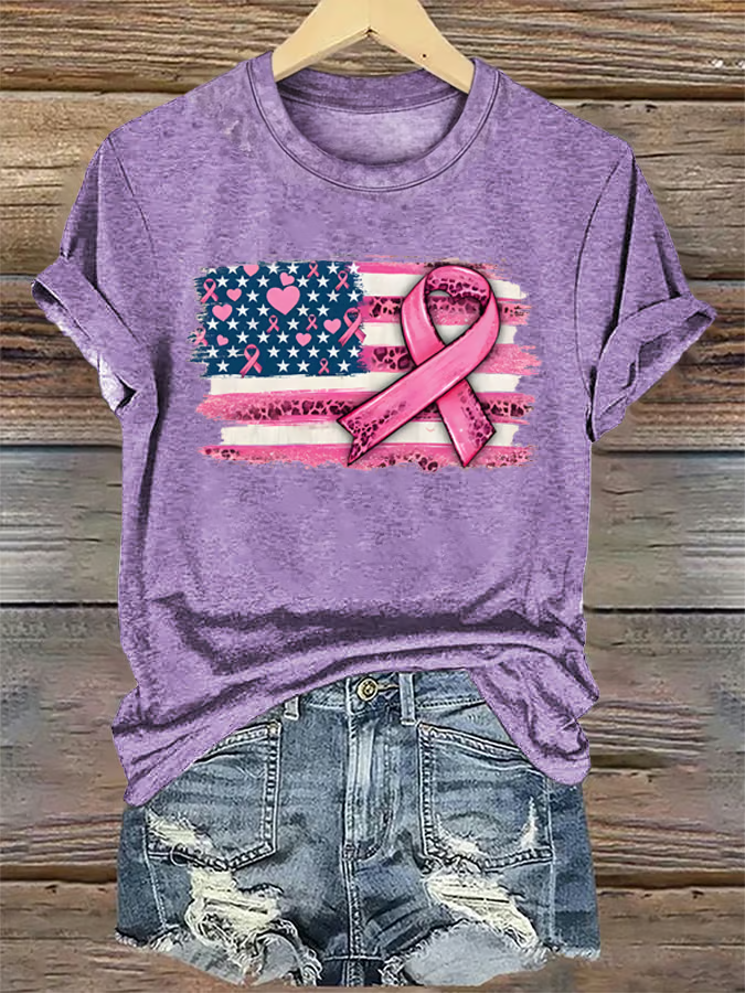 Women's breast cancer US flag T-shirt