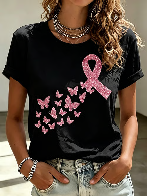 Women's Retro Breast Cancer Awareness Print T-shirt