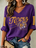Women'S Rugby Patterned Waffle V-Neck Top