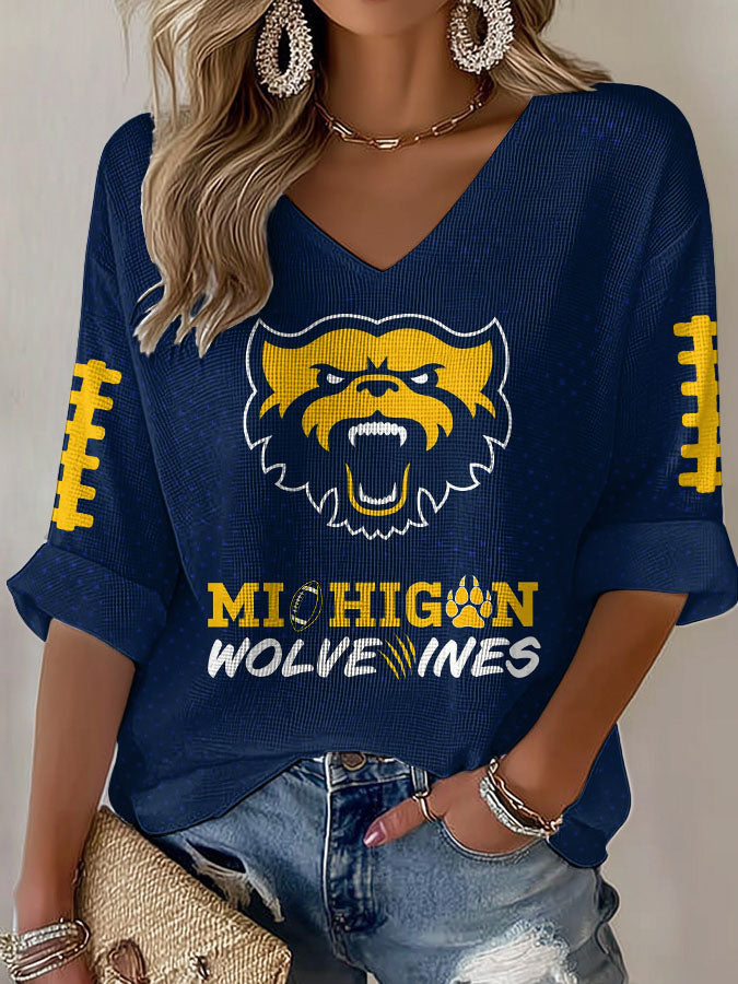 Women'S Football Print Waffle Top