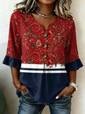 Women's American Flag Floral Print Casual Top