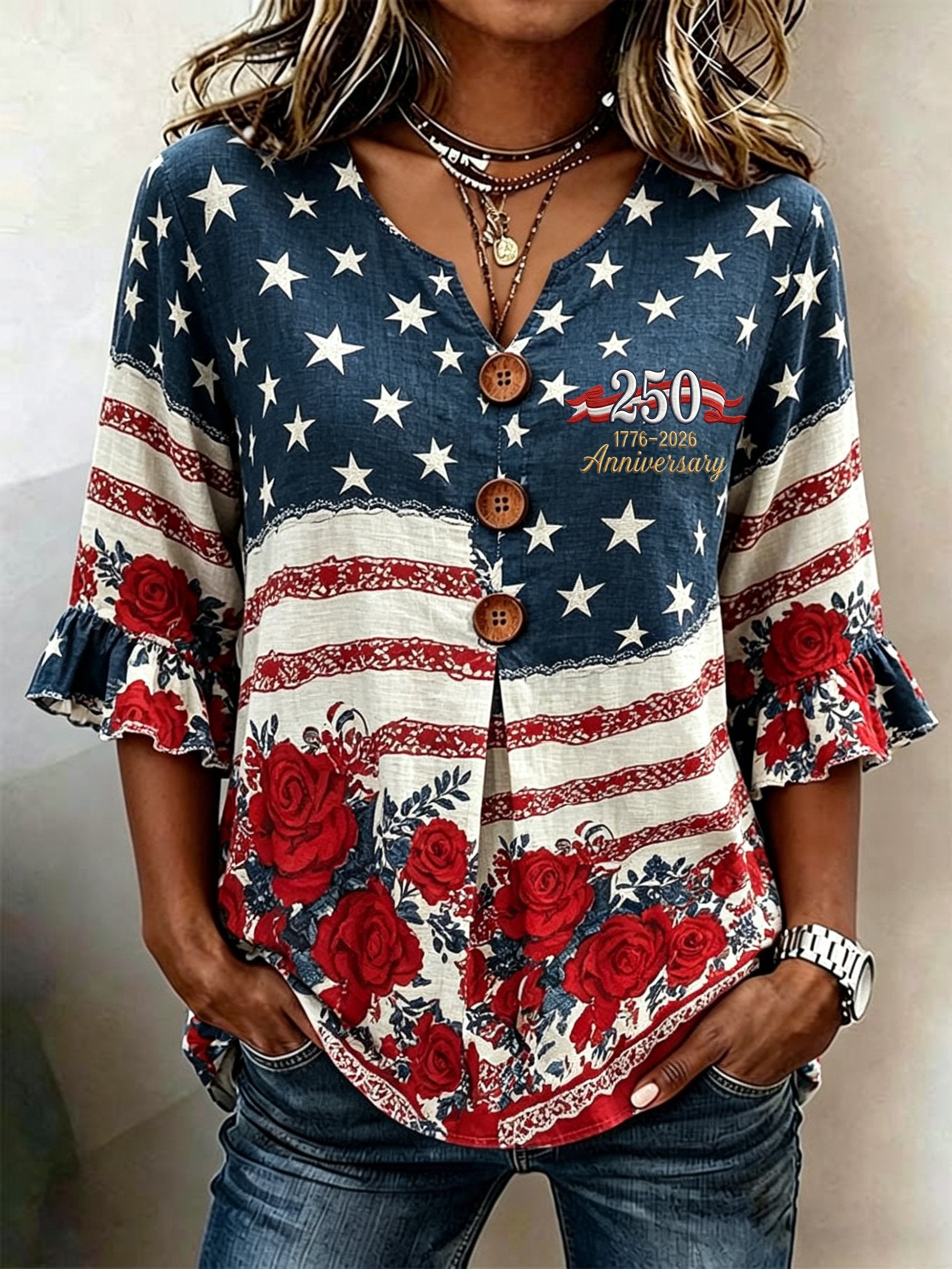 Women'S Casual 250th Anniversary Floral Print Top